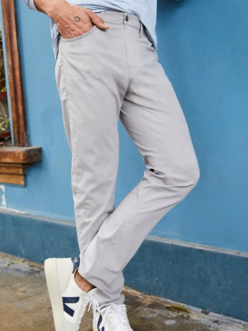 Faherty Brand Men's Movement 5-Pocket Performance Pants Fossil Grey Size 32